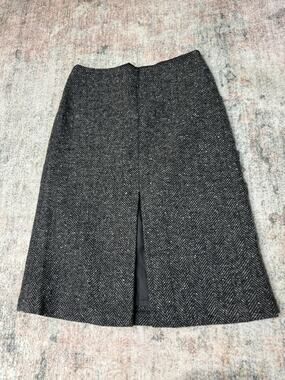 Zara Sz S Midi Skirt Front Slit Tweed Herringbone Classic Minimalist Italy Y2K